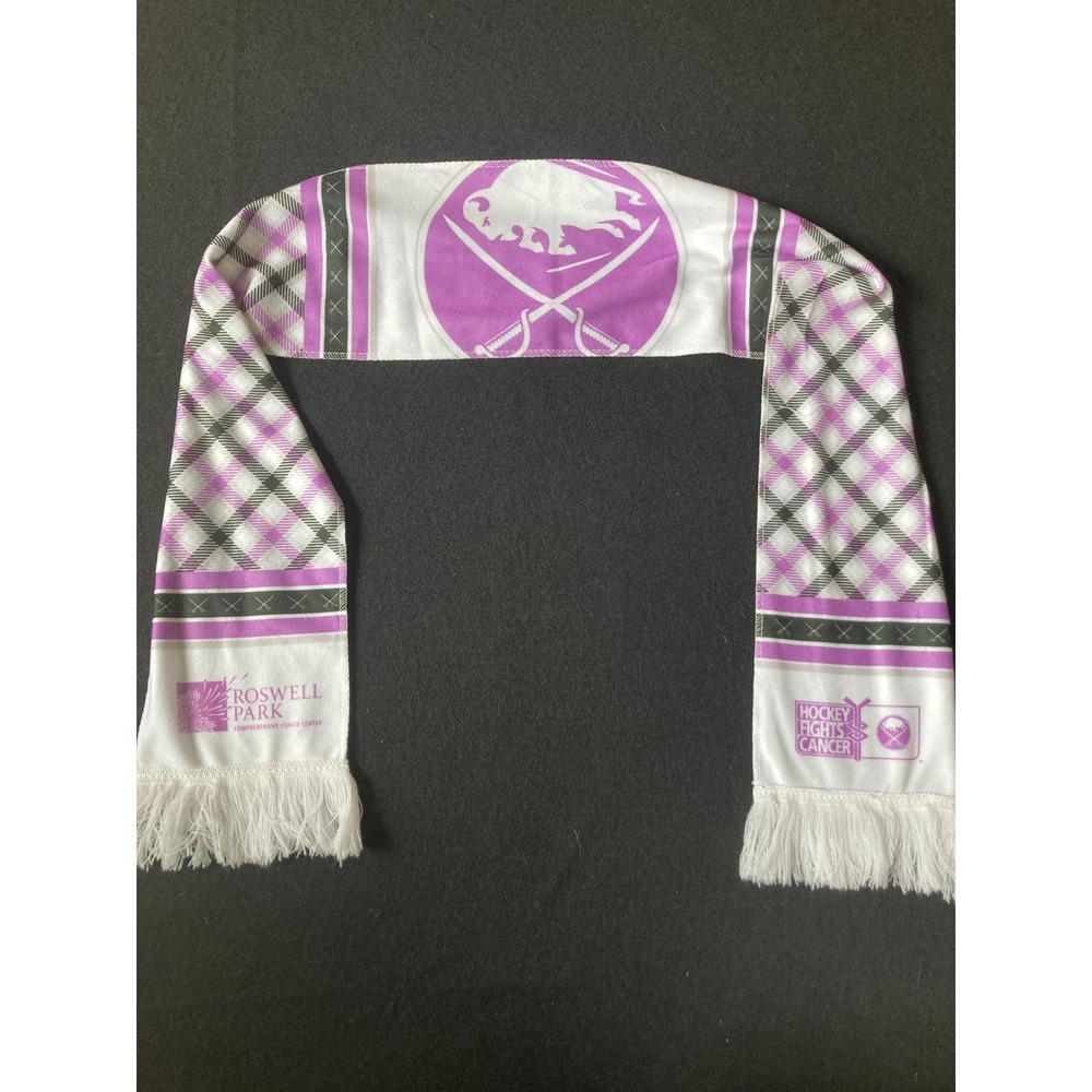 Buffalo Sabres Hockey Fights Cancer Scarf Purple White Plaid Roswell Park‎ NHL